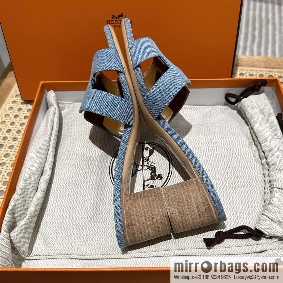 Hermès 2023 limited edition light blue denim heels