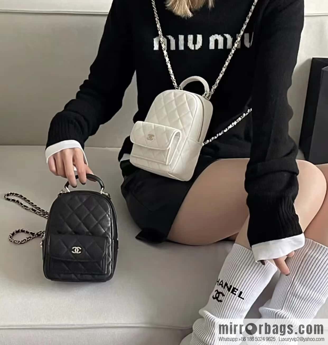 CHANEL 24C early spring holiday series, lychee leather backpack AP3753 white