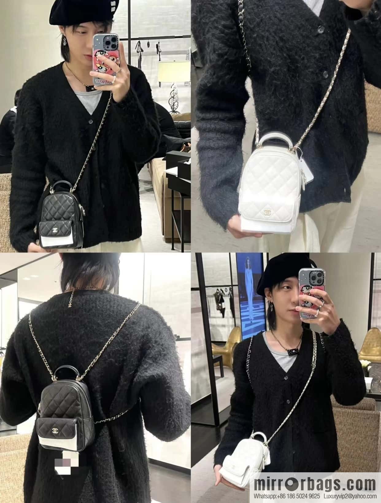 CHANEL 24C early spring holiday series, lychee leather backpack AP3753 white