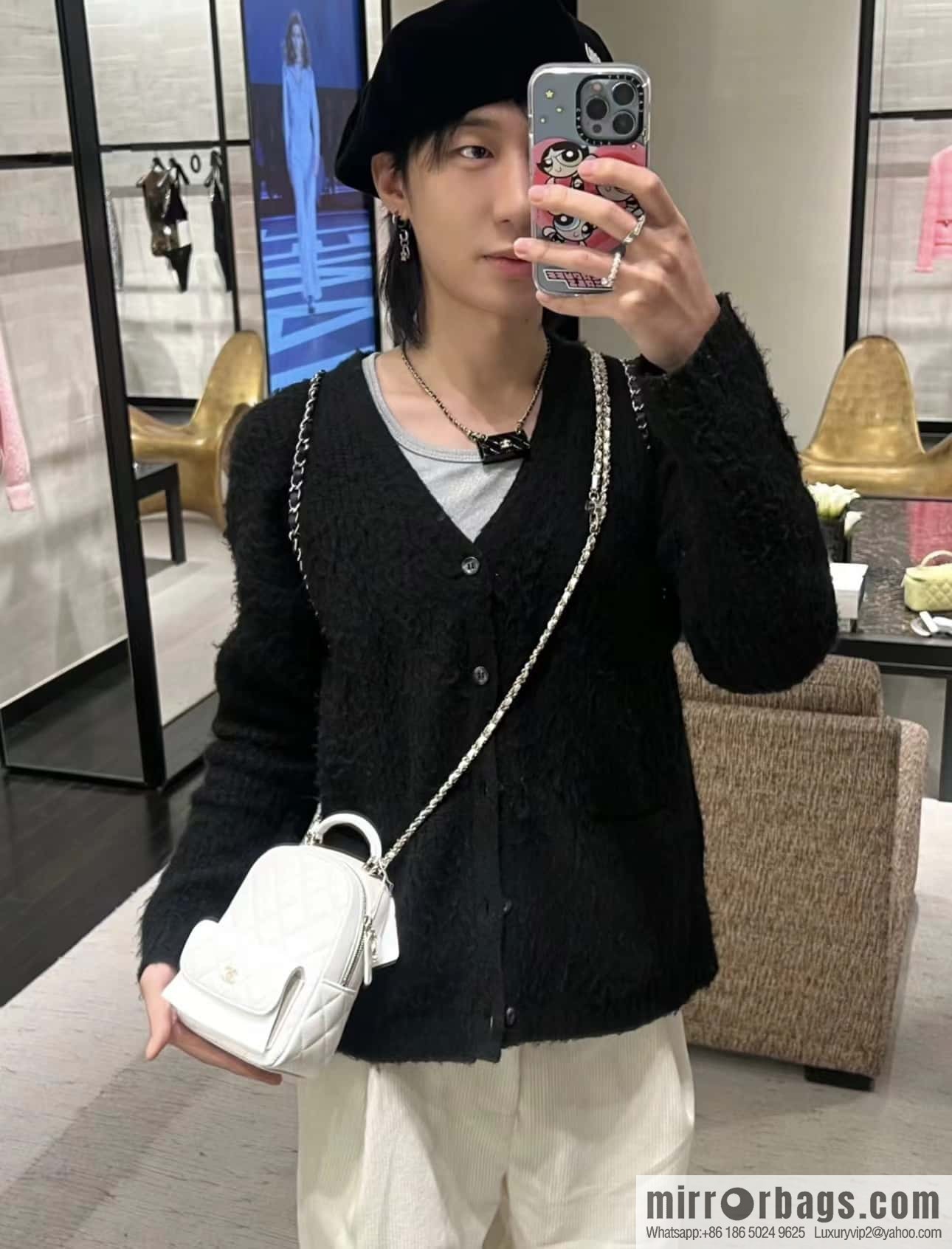 CHANEL 24C early spring holiday series, lychee leather backpack AP3753 white