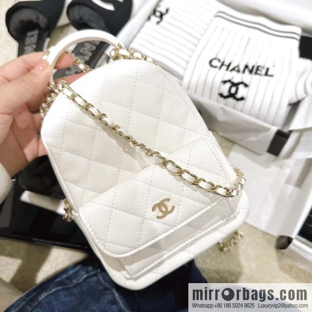 CHANEL 24C early spring holiday series, lychee leather backpack AP3753 white