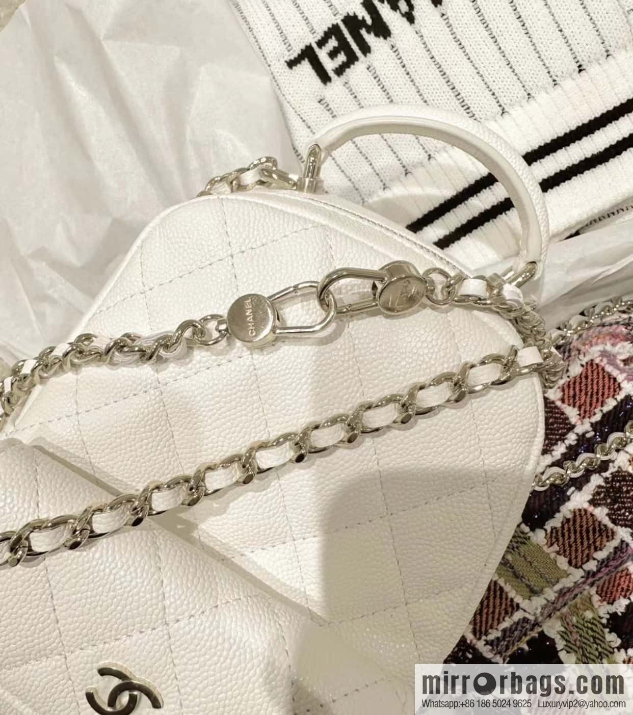 CHANEL 24C early spring holiday series, lychee leather backpack AP3753 white