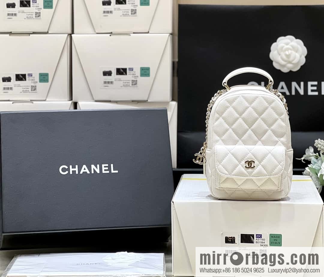CHANEL 24C early spring holiday series, lychee leather backpack AP3753 white