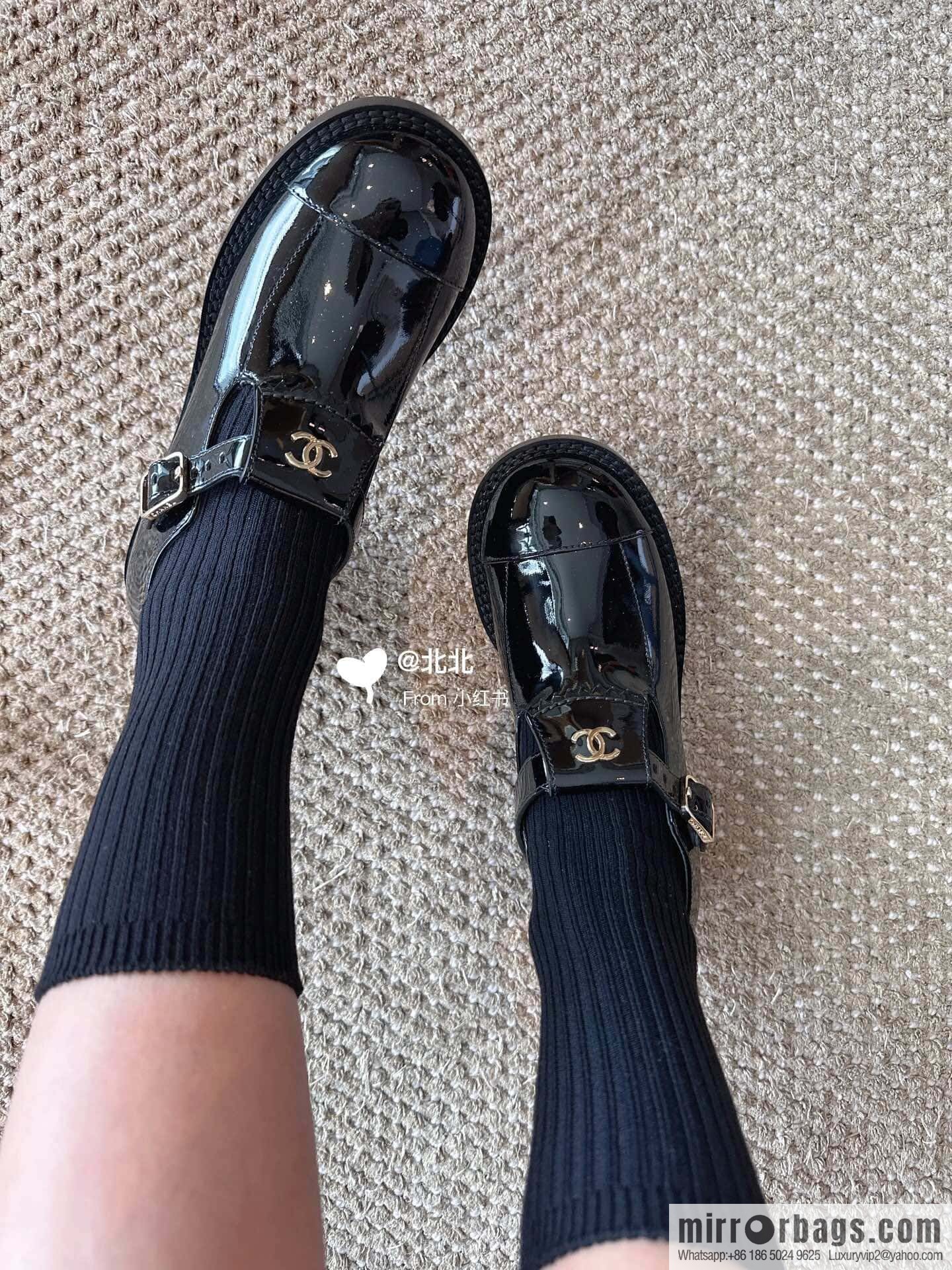 CHANEL Xiaoxiang patent leather glossy Mary Jane platform loafers