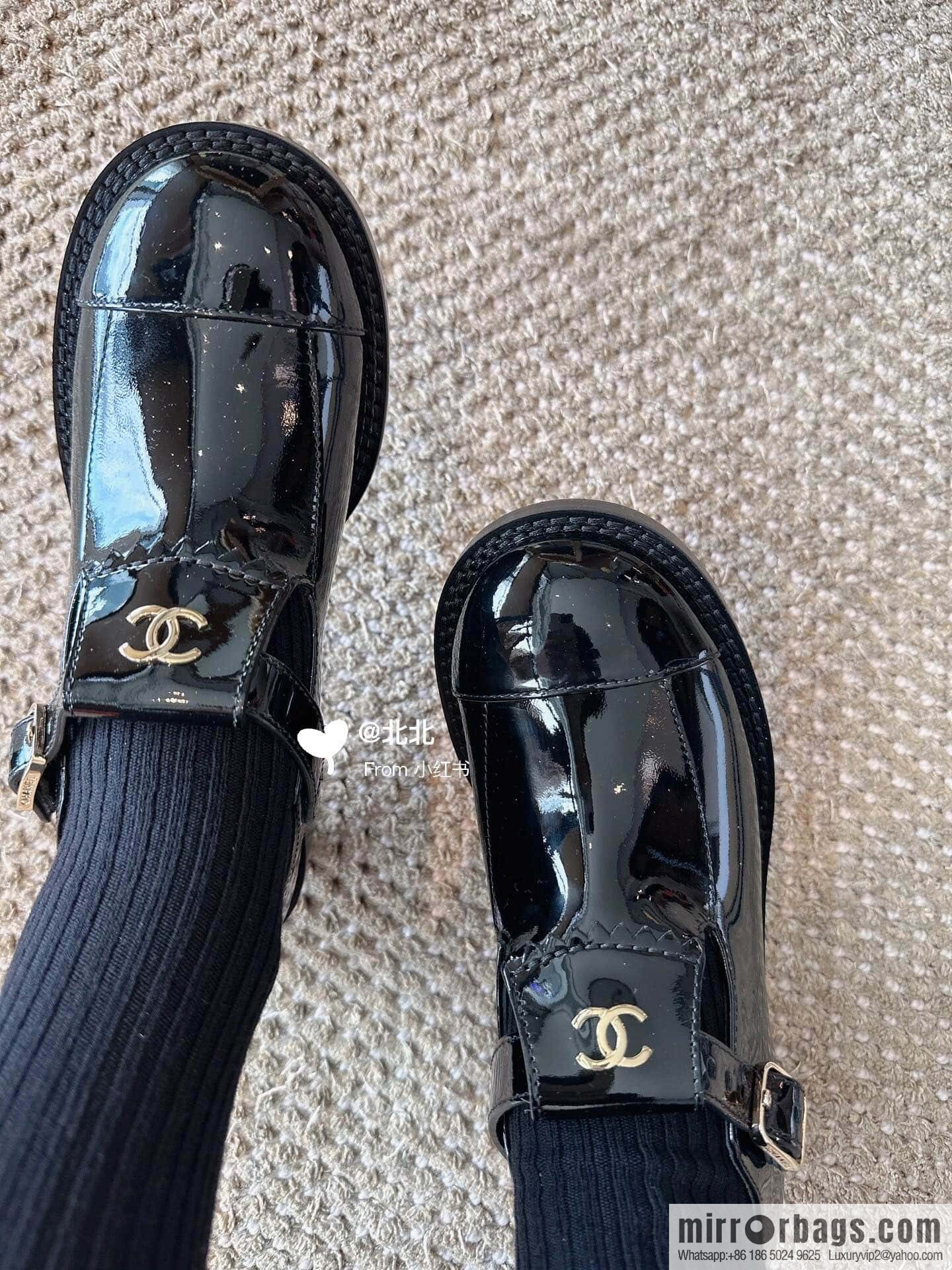 CHANEL Xiaoxiang patent leather glossy Mary Jane platform loafers