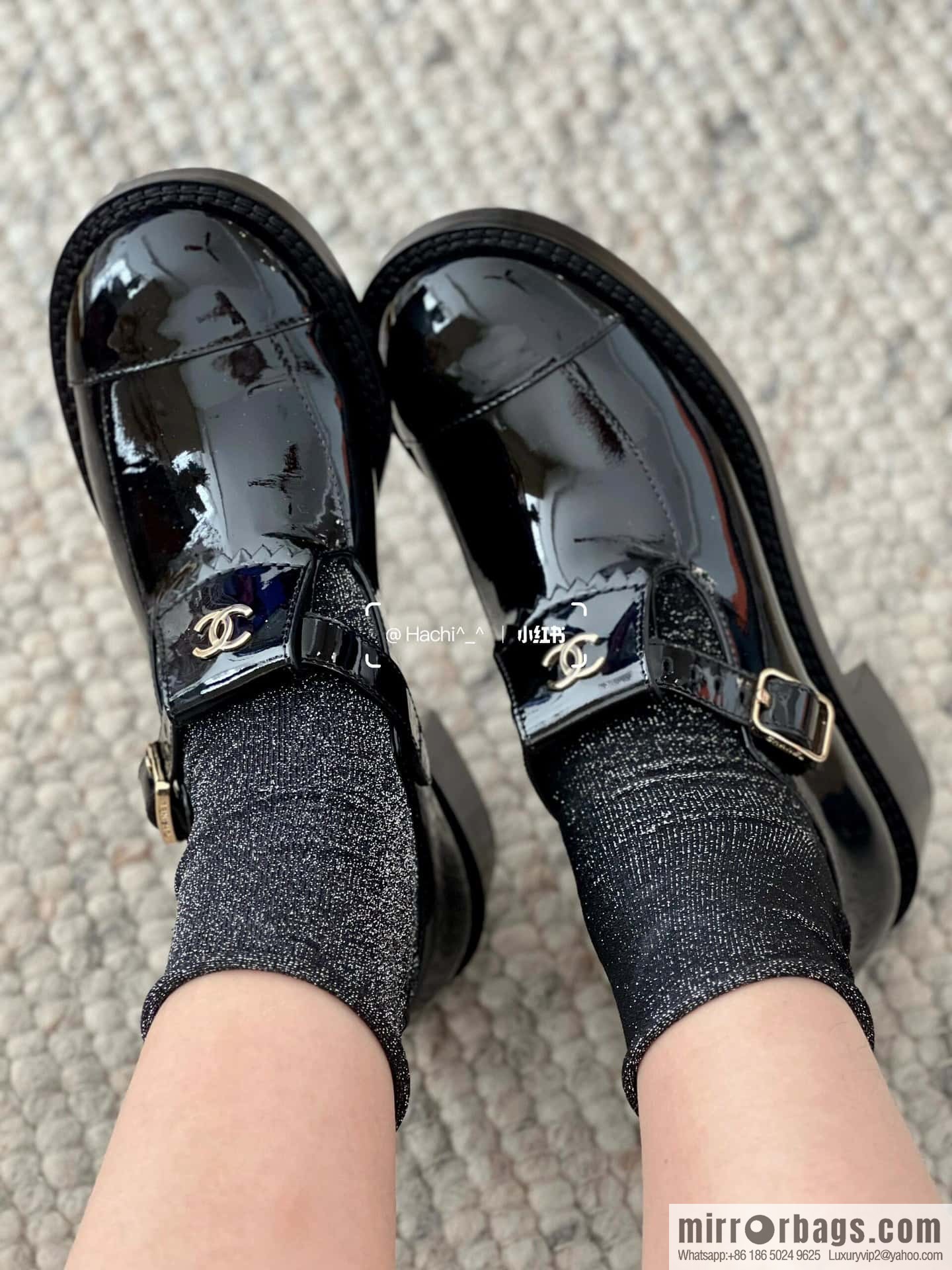 CHANEL Xiaoxiang patent leather glossy Mary Jane platform loafers