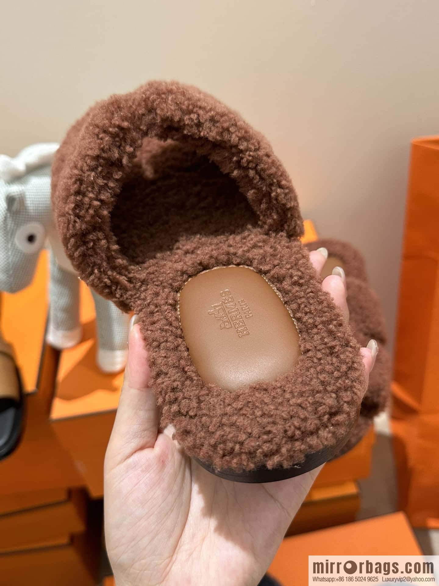 Hermès imported lamb wool lzmir series men's sandals