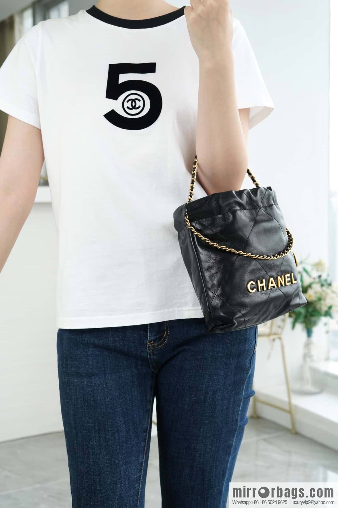 CHANEL 23s spring and summer new 22Mini bag original leather AS3980 black/gold buckle
