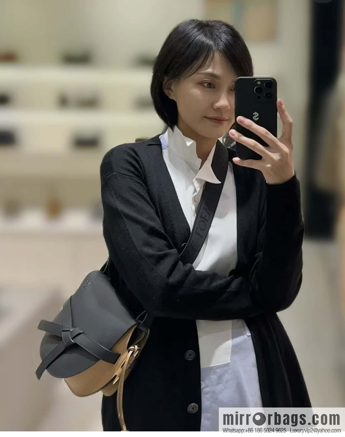 LOEWE upgraded version letter wide shoulder strap saddle bag GateDual handbag 0671 warm sand black