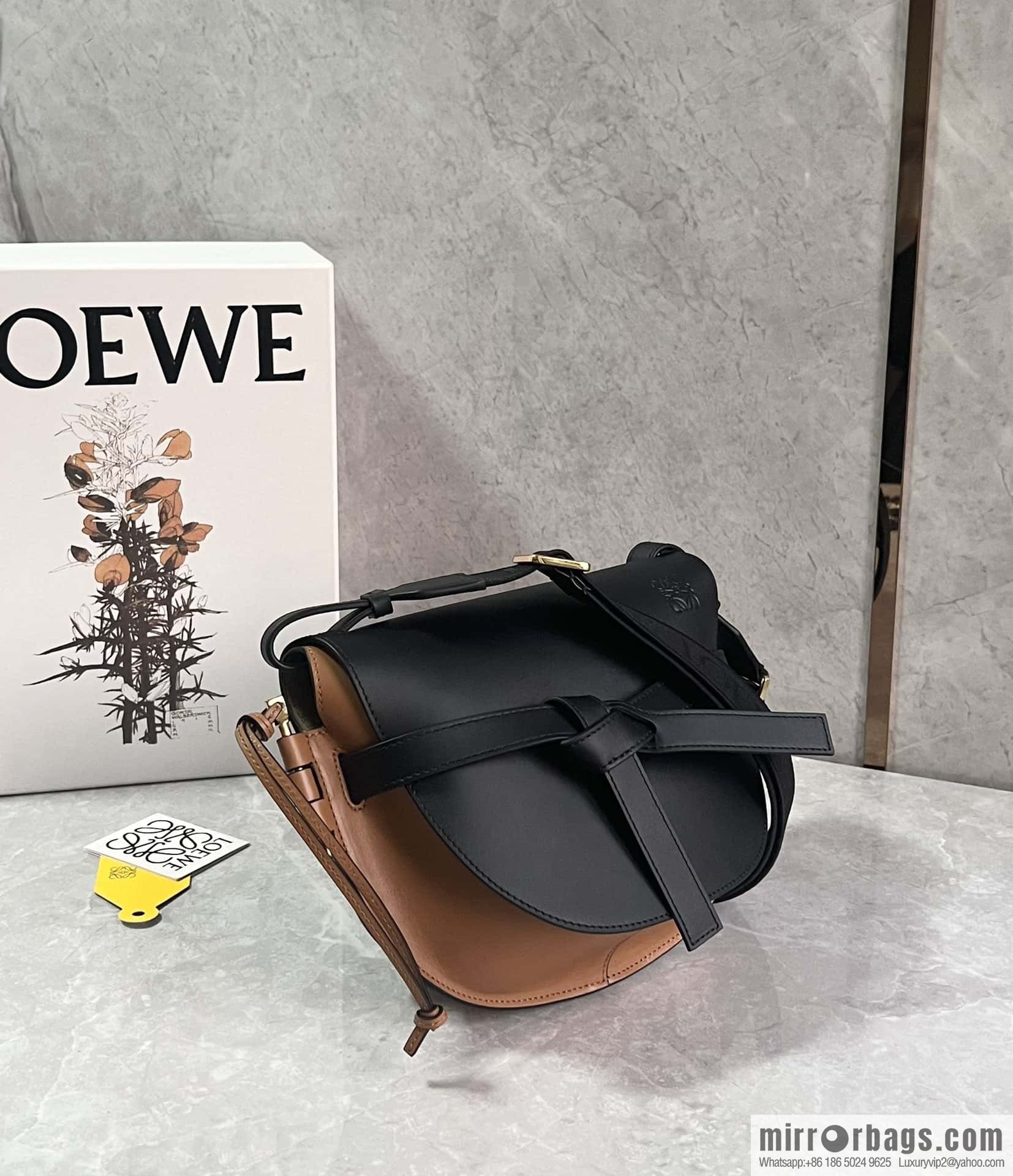 LOEWE upgraded version letter wide shoulder strap saddle bag GateDual handbag 0671 warm sand black