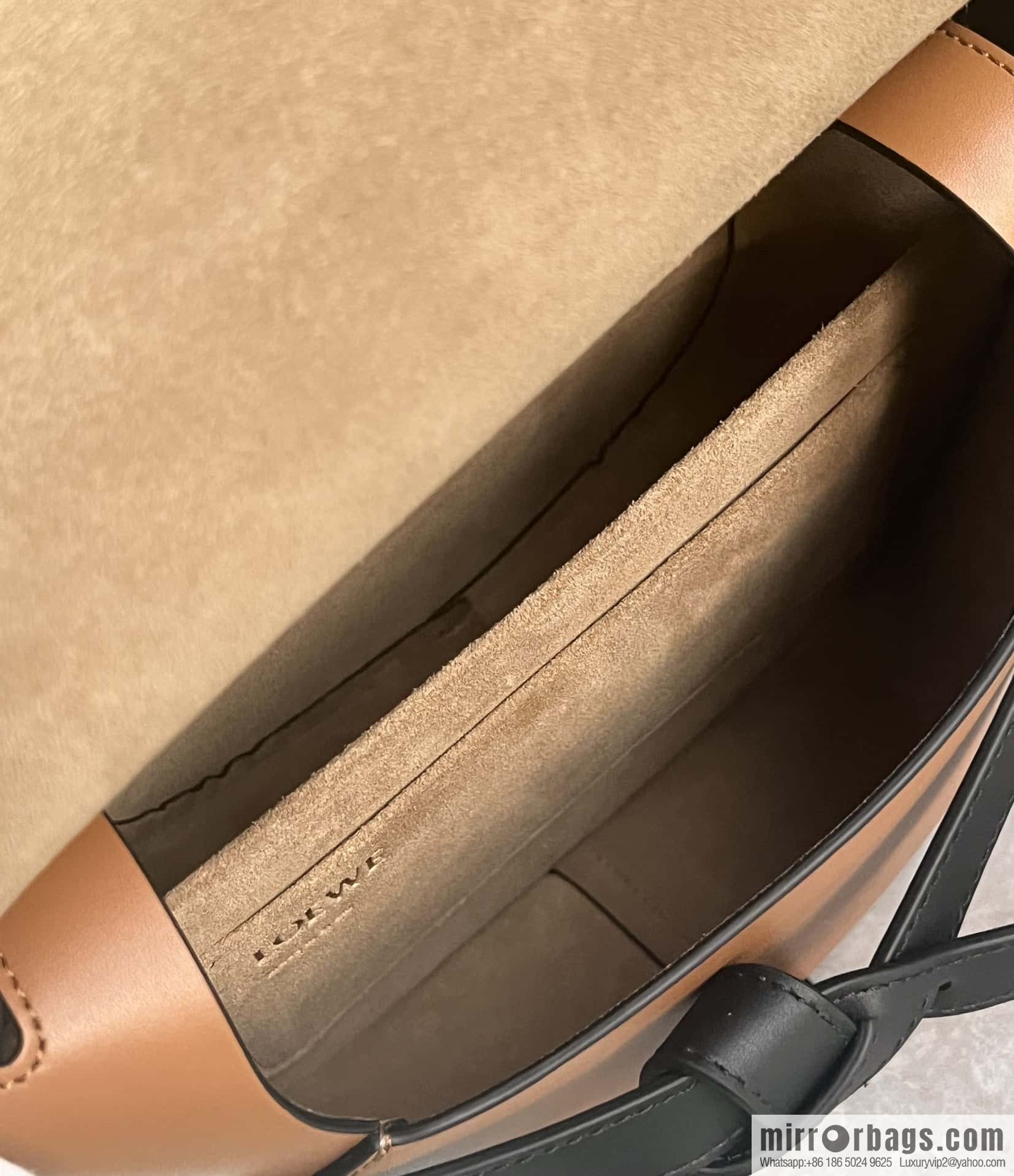 LOEWE upgraded version letter wide shoulder strap saddle bag GateDual handbag 0671 warm sand black