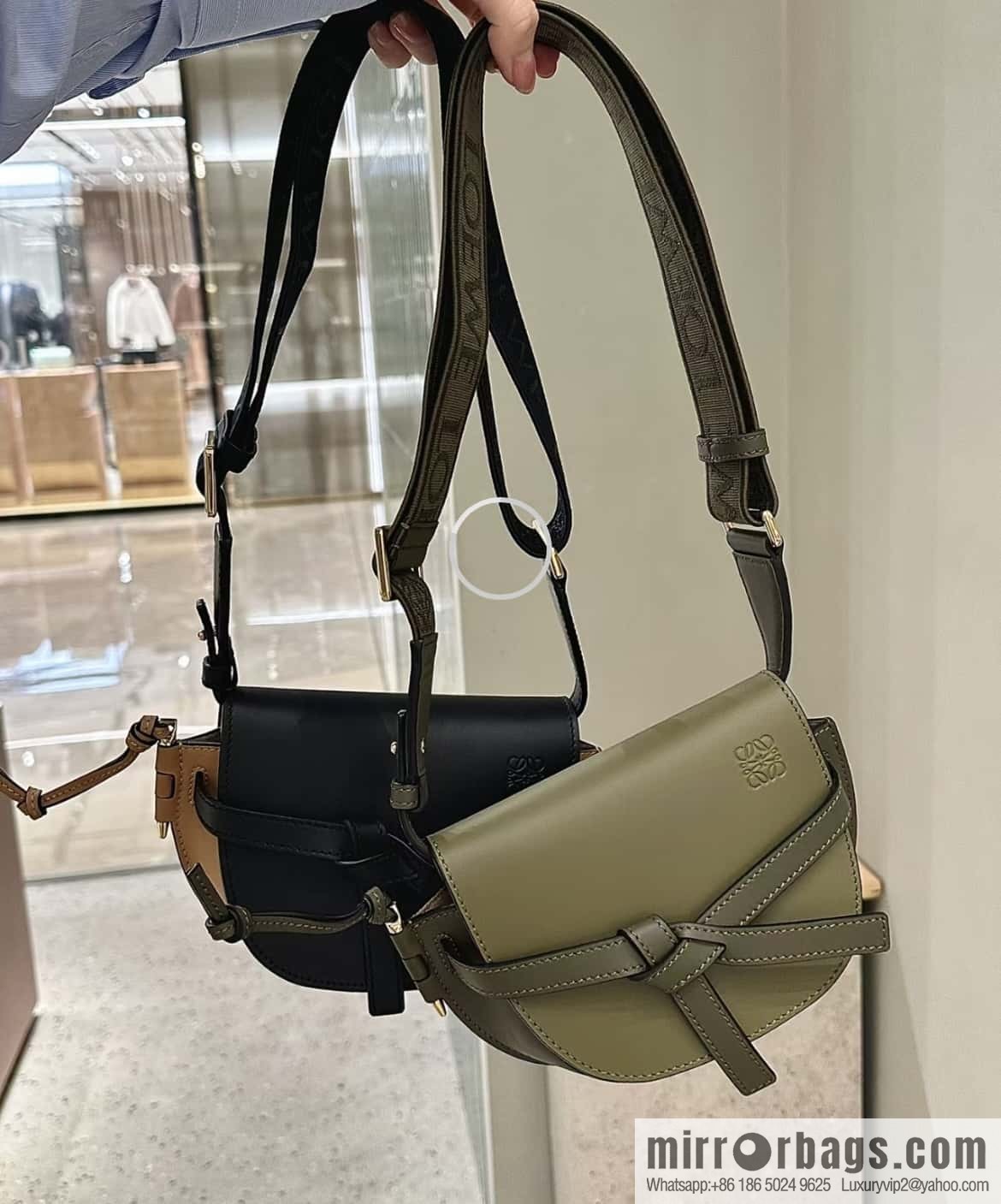LOEWE upgraded version letter wide shoulder strap saddle bag GateDual handbag 0671 green spell