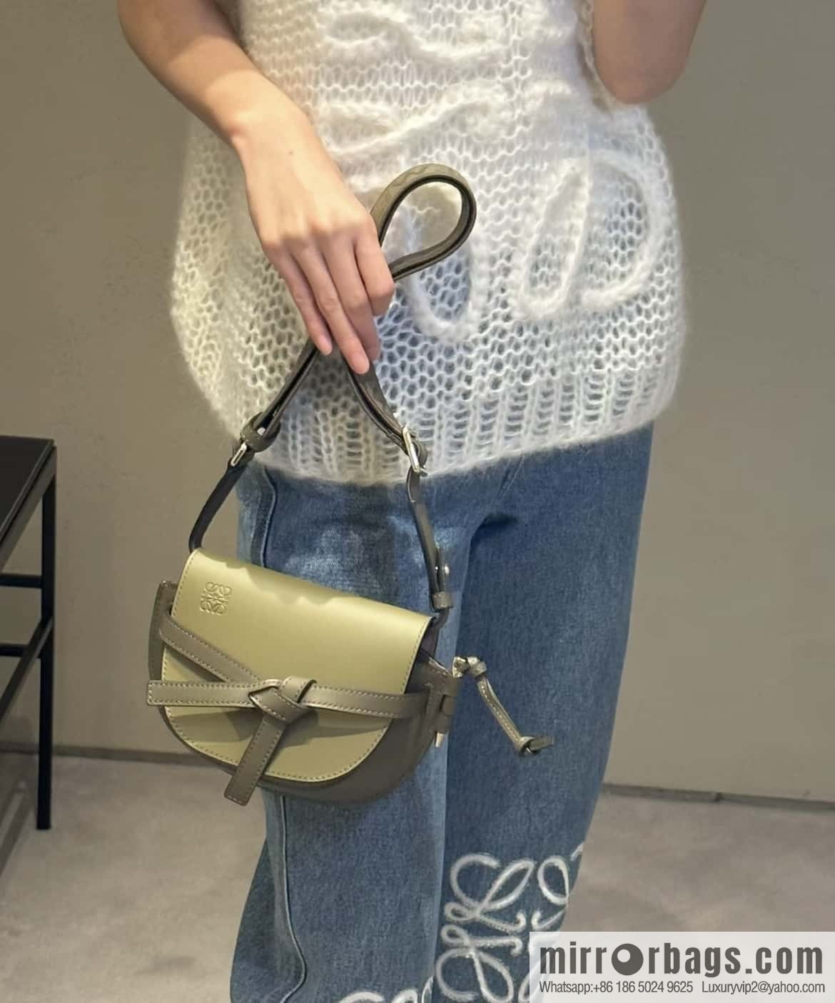 LOEWE upgraded version letter wide shoulder strap saddle bag GateDual handbag 0671 green spell