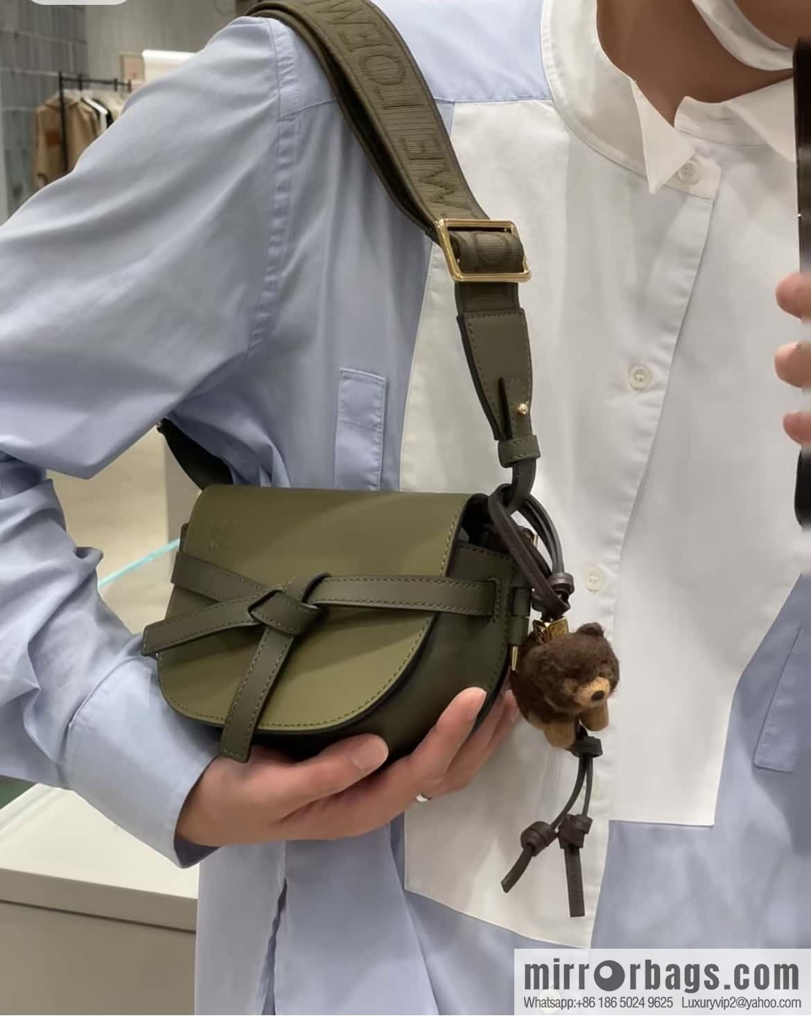 LOEWE upgraded version letter wide shoulder strap saddle bag GateDual handbag 0671 green spell