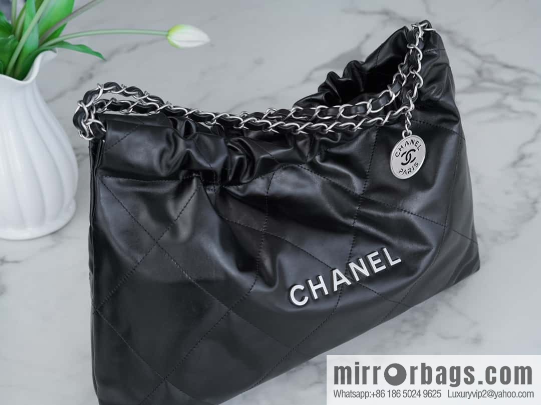 CHANEL 24C horizontal 22 handbag AS4486 black silver buckle