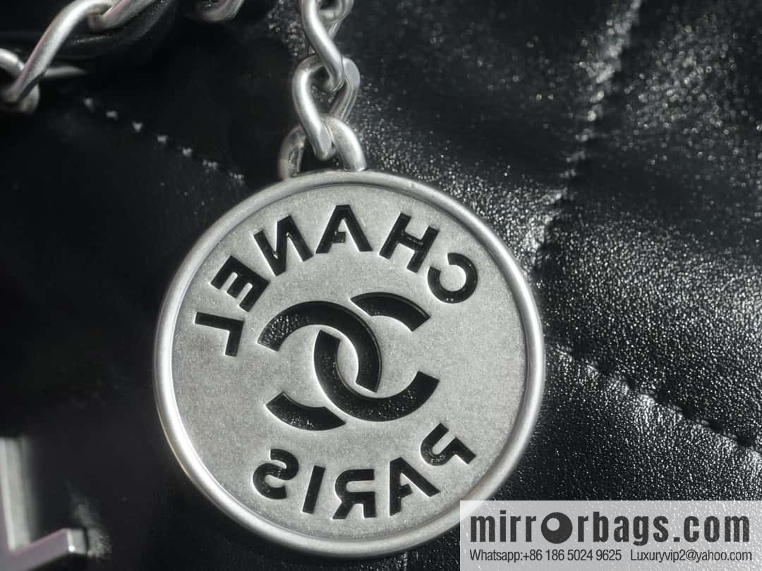 CHANEL 24C horizontal 22 handbag AS4486 black silver buckle