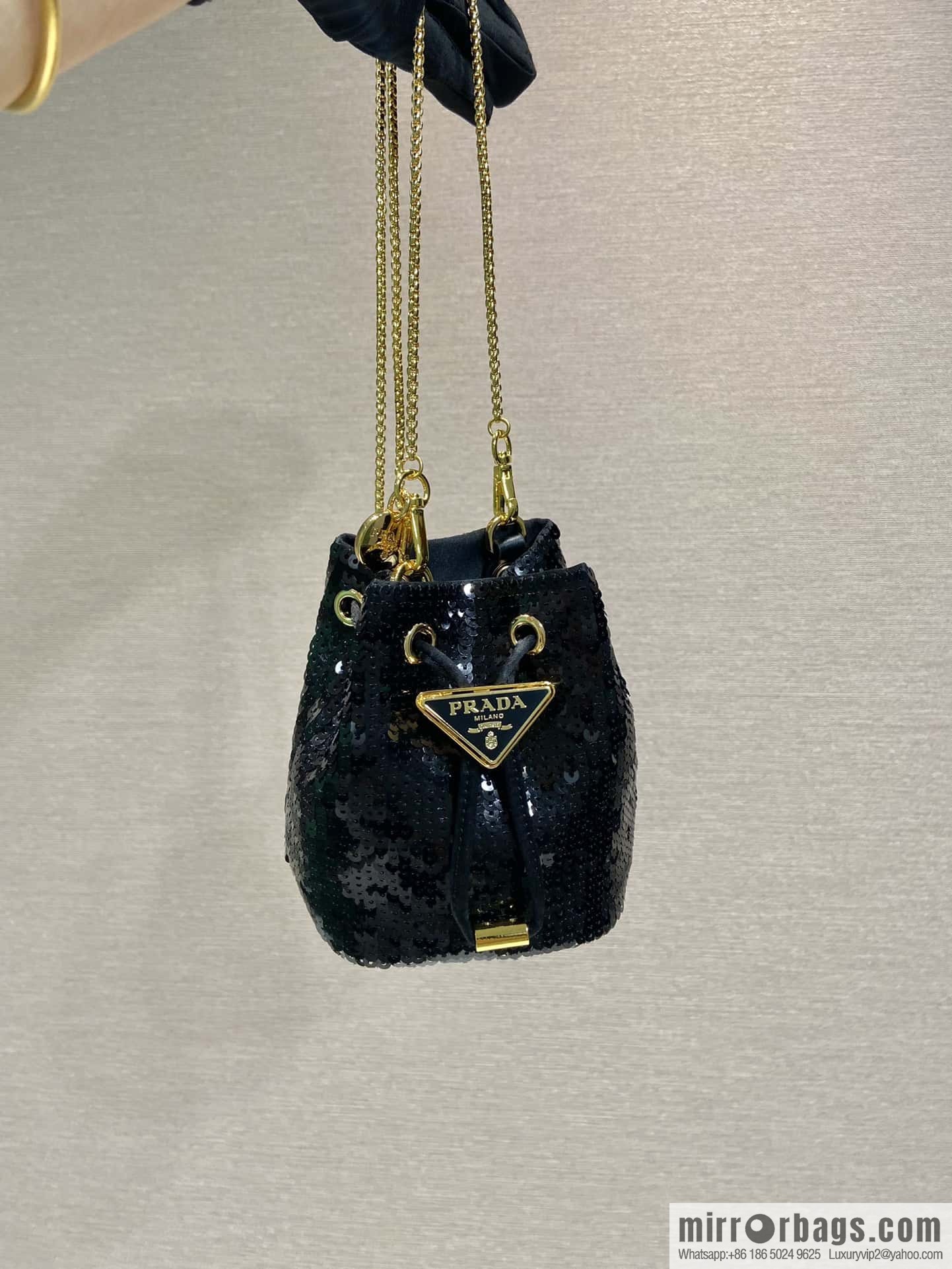 PRADA sequined small bucket 🎉 1NR016 handmade sequins