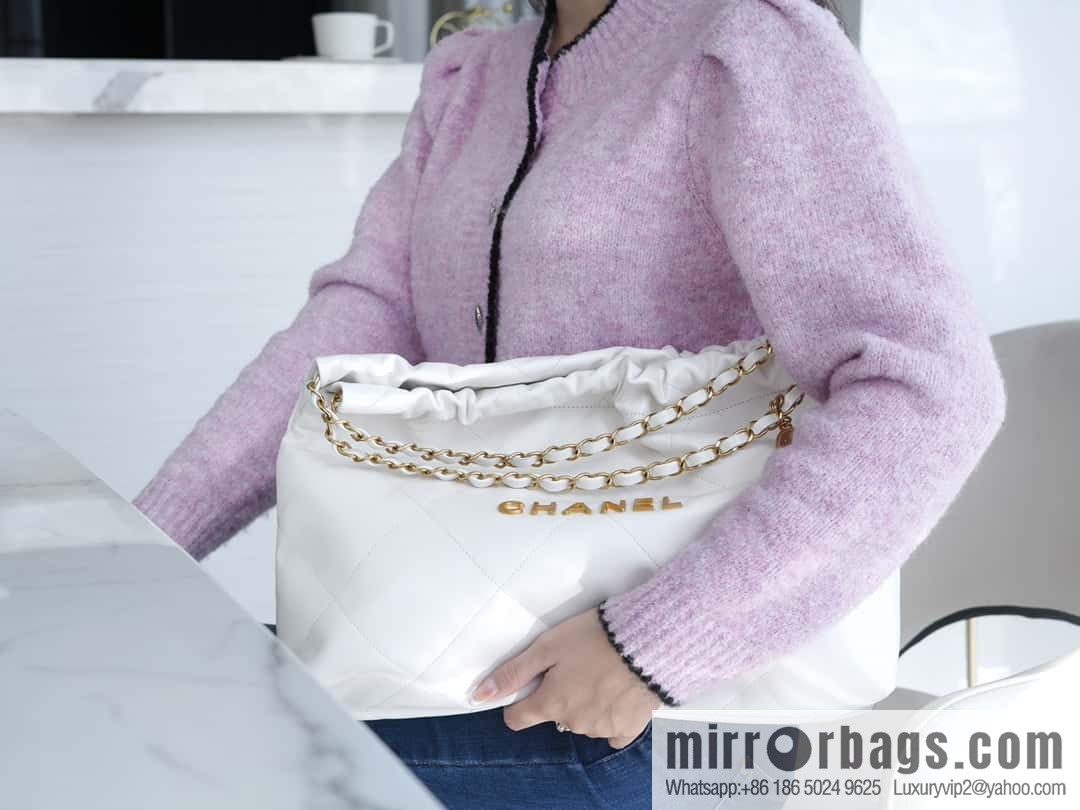 CHANEL 24C Horizontal 22 Handbag AS4486 White Gold Buckle