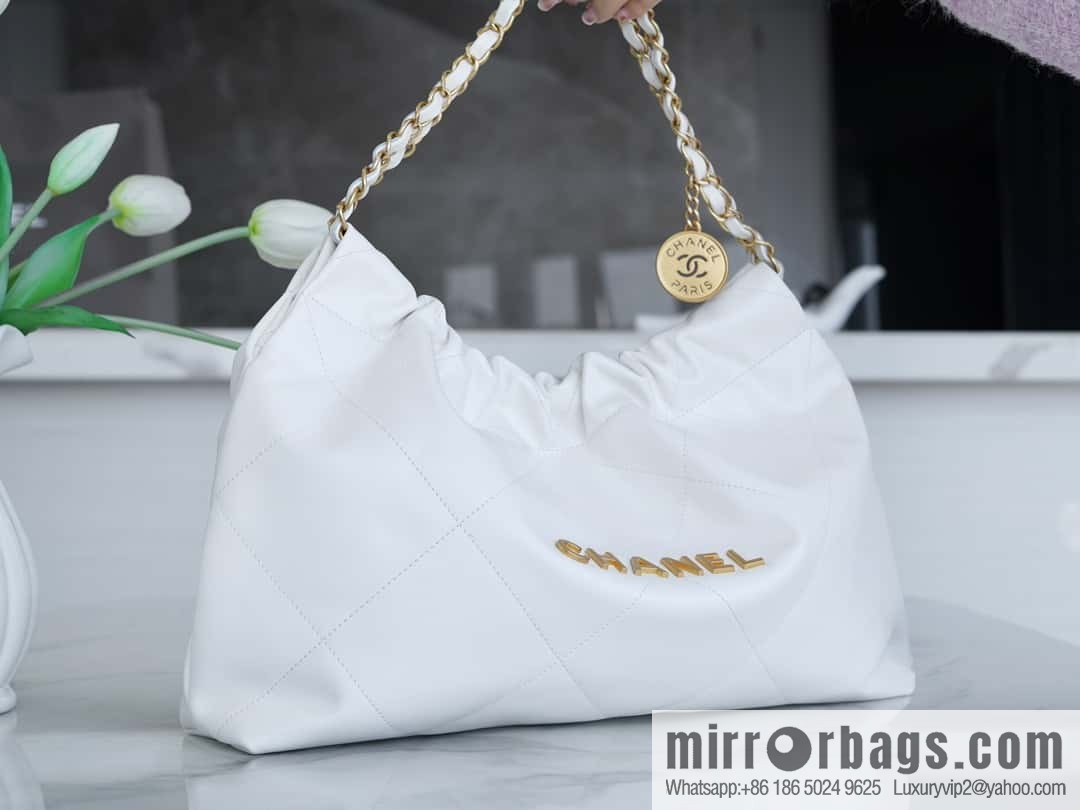 CHANEL 24C Horizontal 22 Handbag AS4486 White Gold Buckle