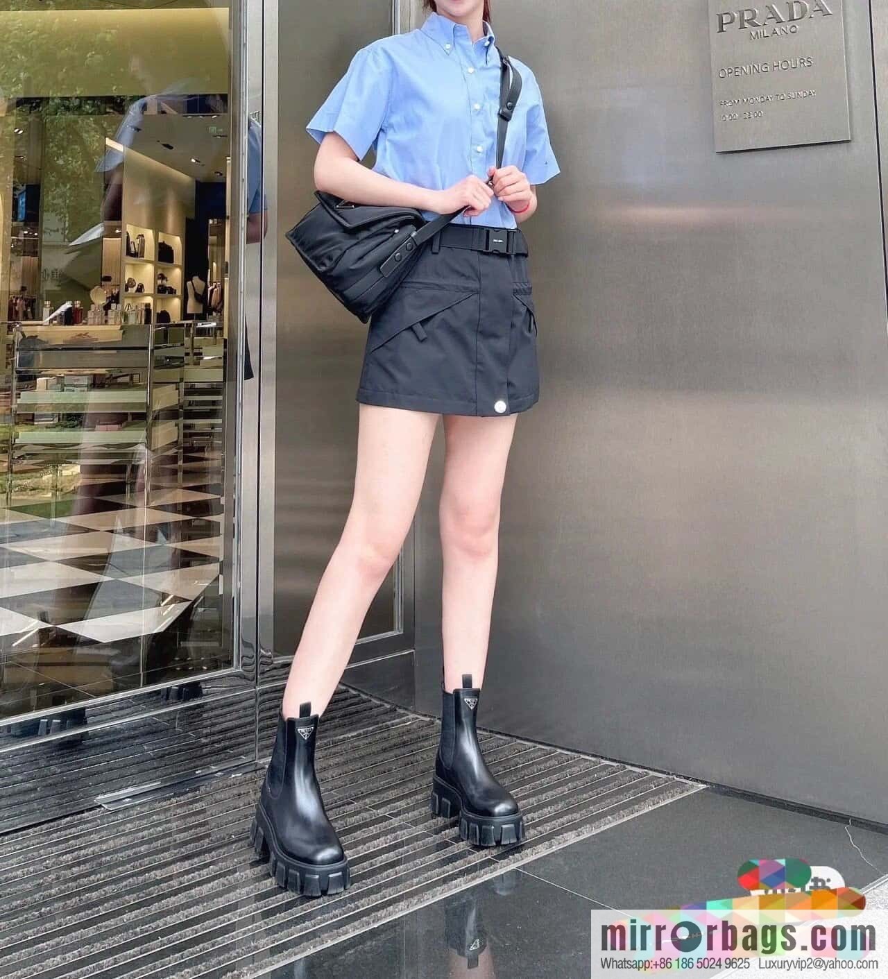 PRADA Triangle standard serrated wheel, muffin thick-bottomed cigarette tube short boots