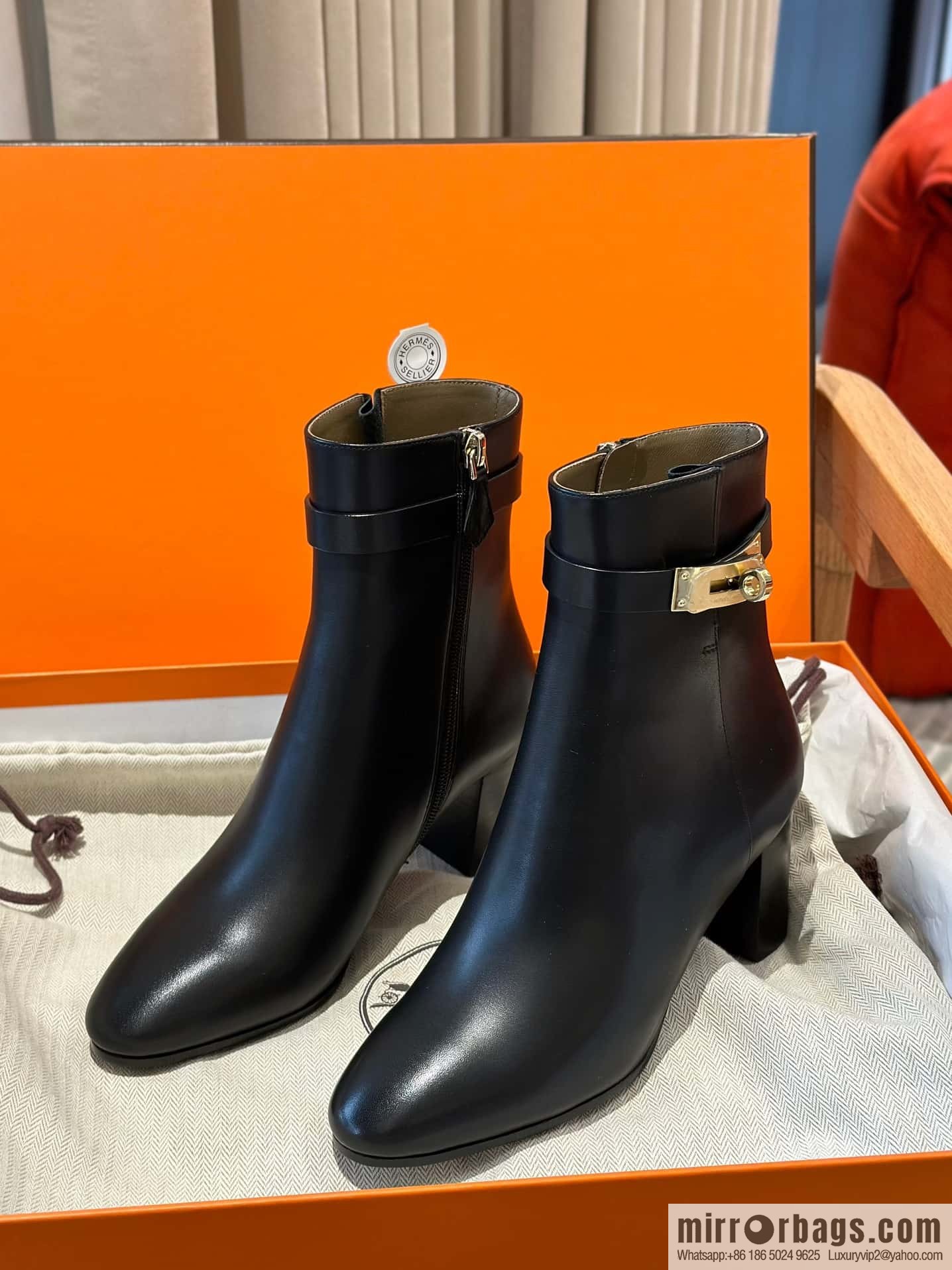 Hermès Kelly buckle, calfskin high-heeled boots