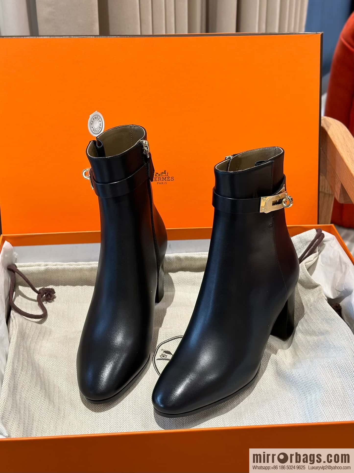 Hermès Kelly buckle, calfskin high-heeled boots