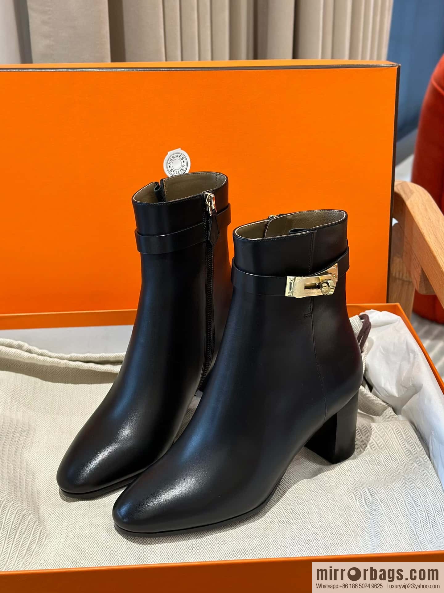 Hermès Kelly buckle, calfskin high-heeled boots