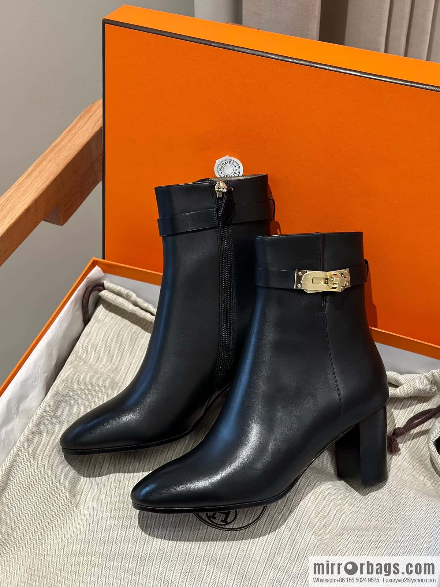 Hermès Kelly buckle, calfskin high-heeled boots