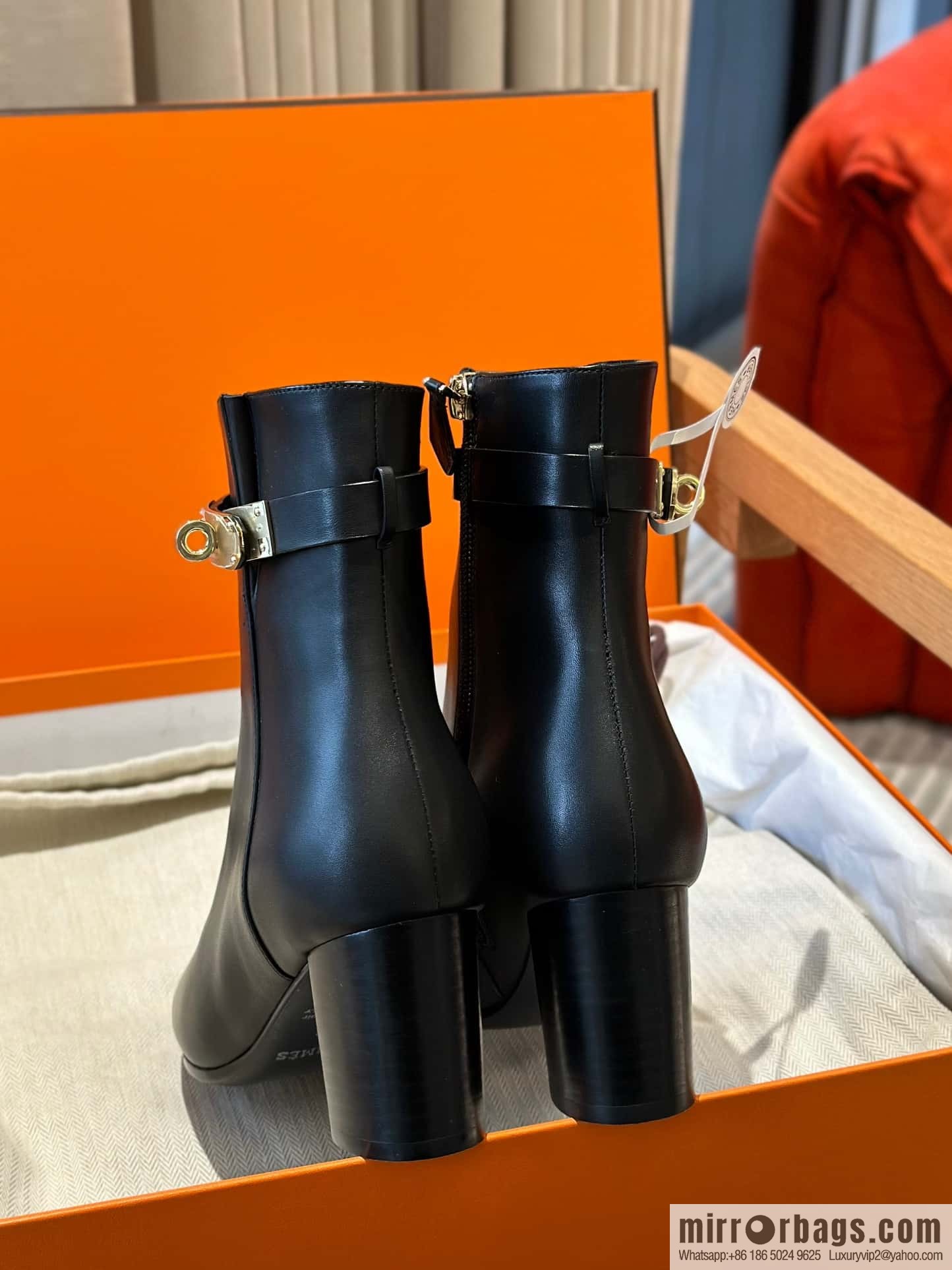 Hermès Kelly buckle, calfskin high-heeled boots