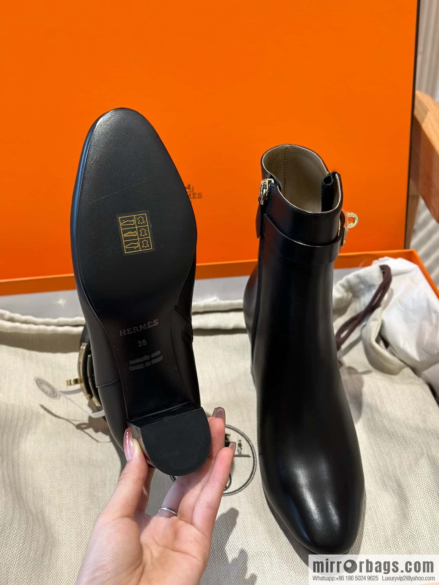 Hermès Kelly buckle, calfskin high-heeled boots