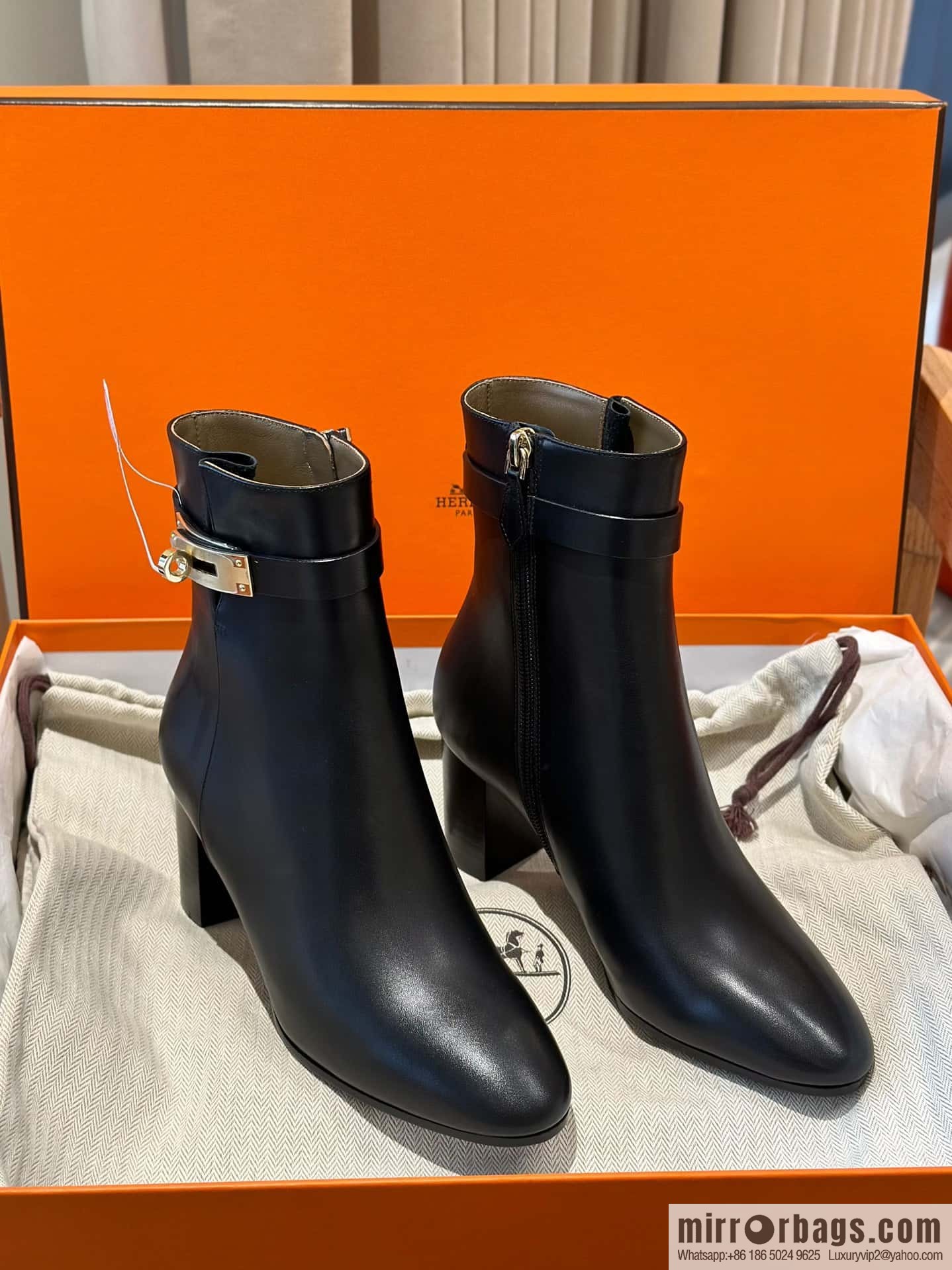 Hermès Kelly buckle, calfskin high-heeled boots