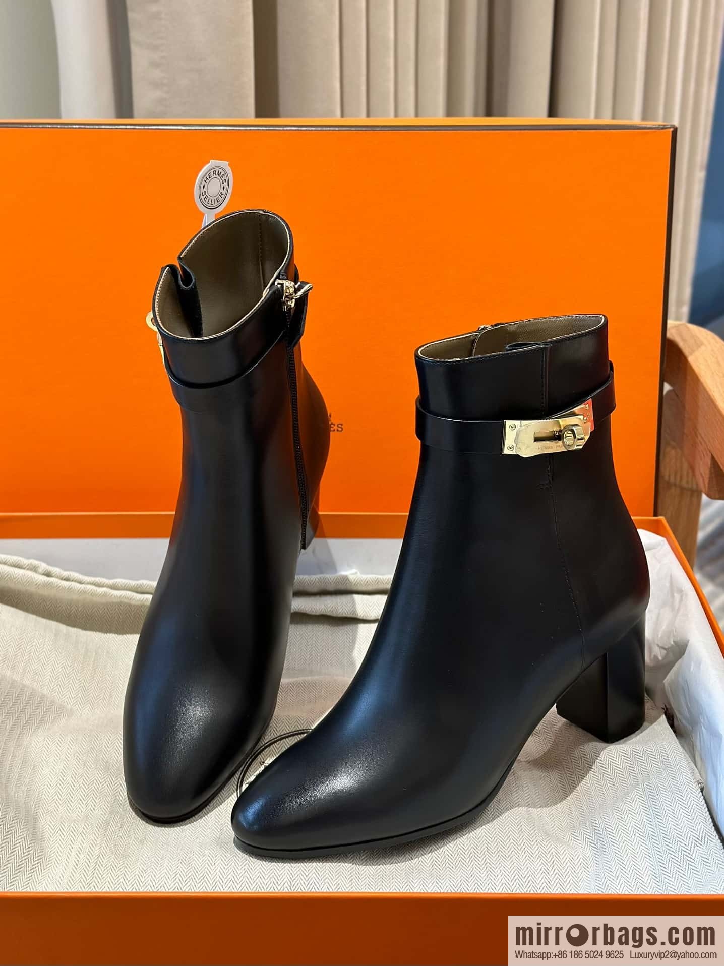 Hermès Kelly buckle, calfskin high-heeled boots