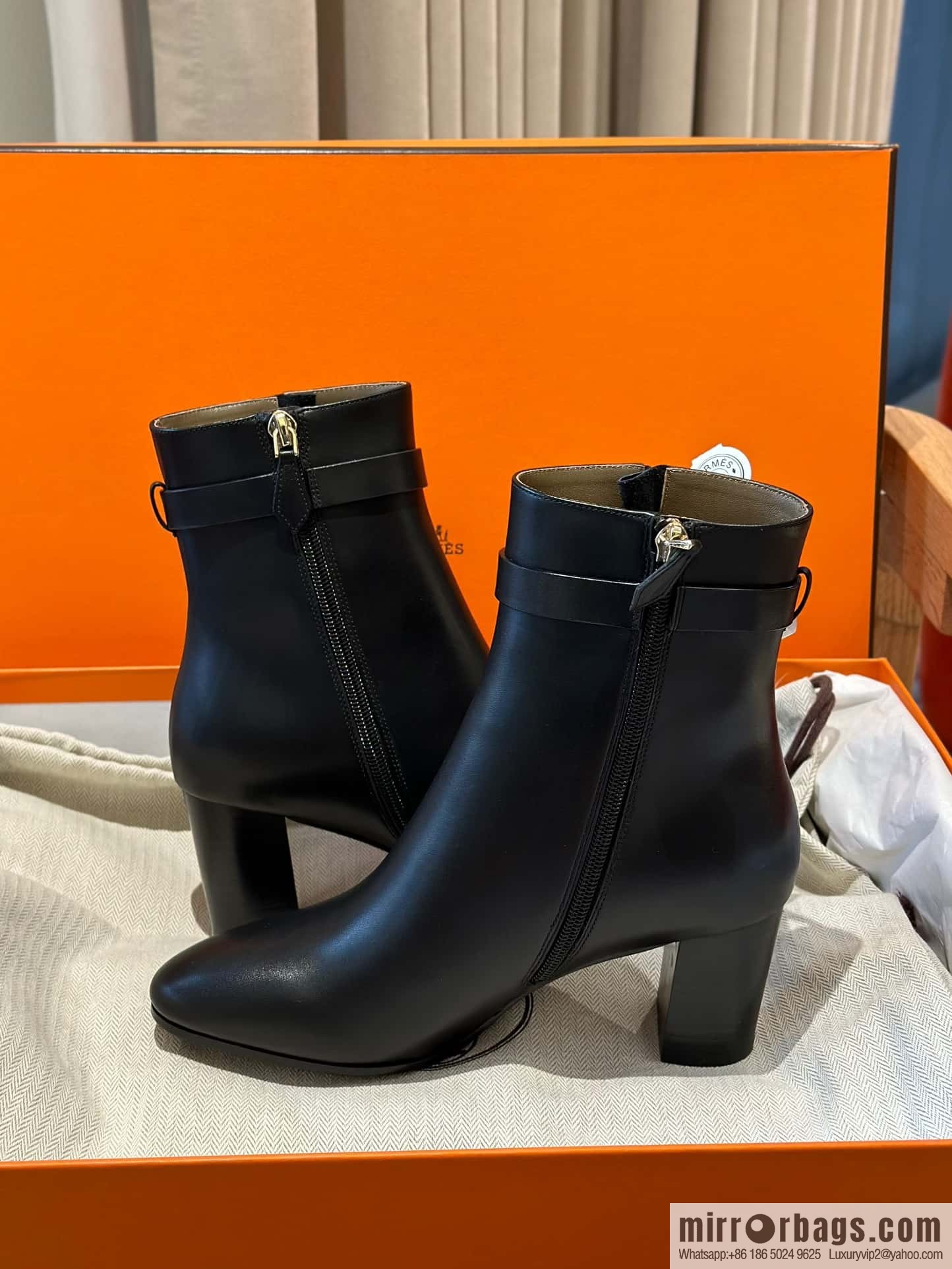 Hermès Kelly buckle, calfskin high-heeled boots