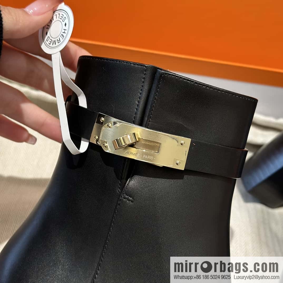 Hermès Kelly buckle, calfskin high-heeled boots