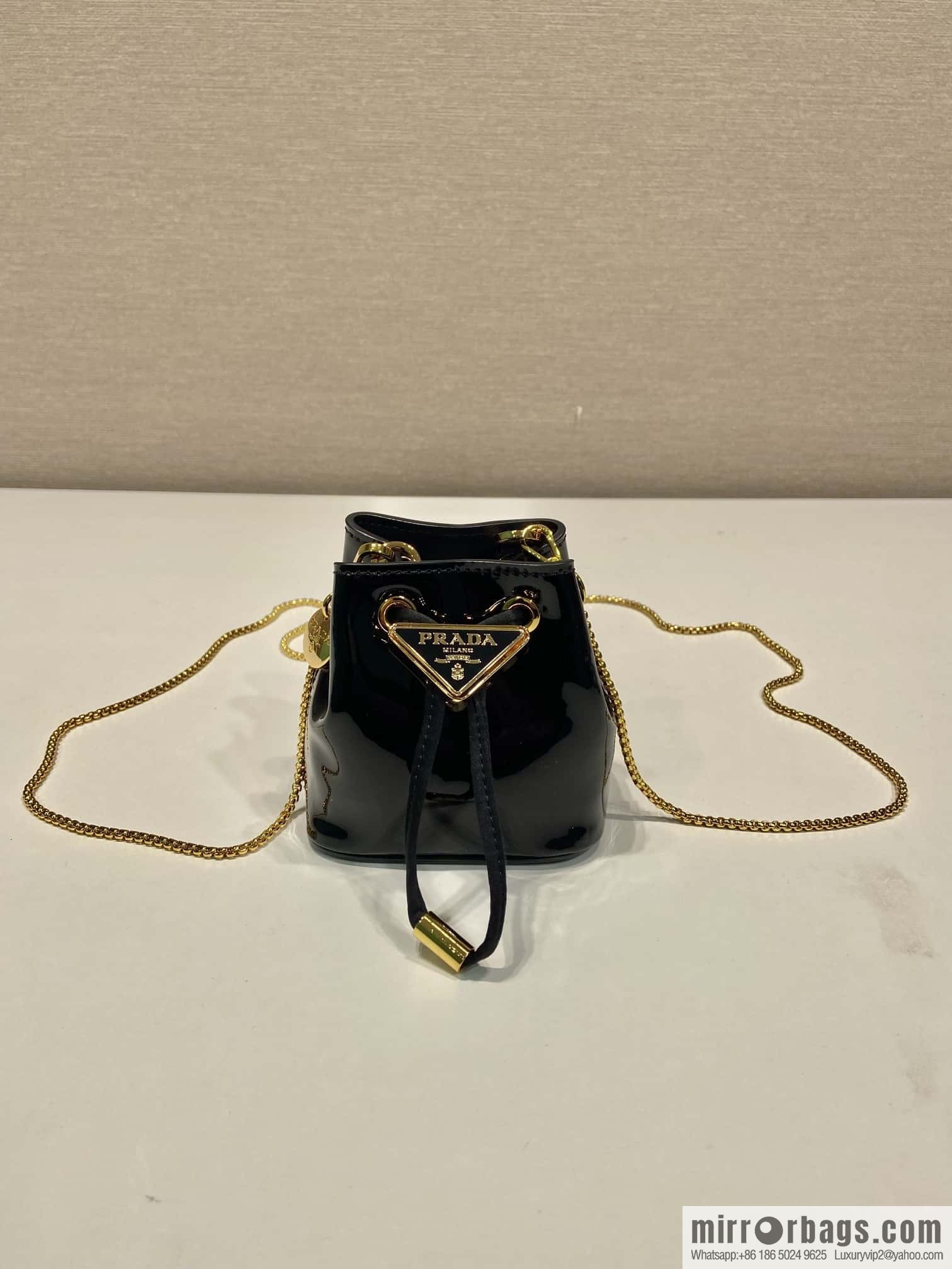 PRADA patent leather bucket ๐ 1NR016 black
