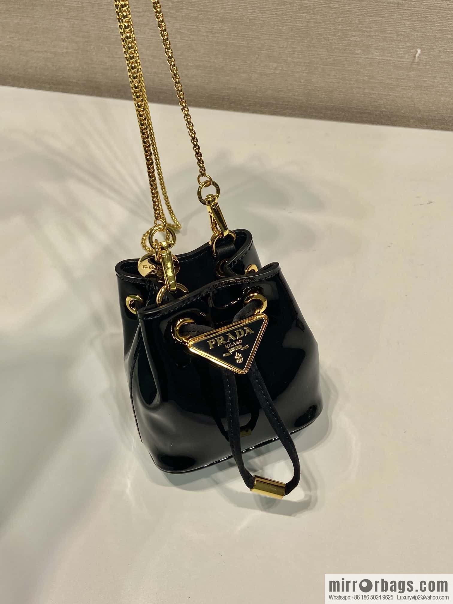 PRADA patent leather bucket ๐ 1NR016 black