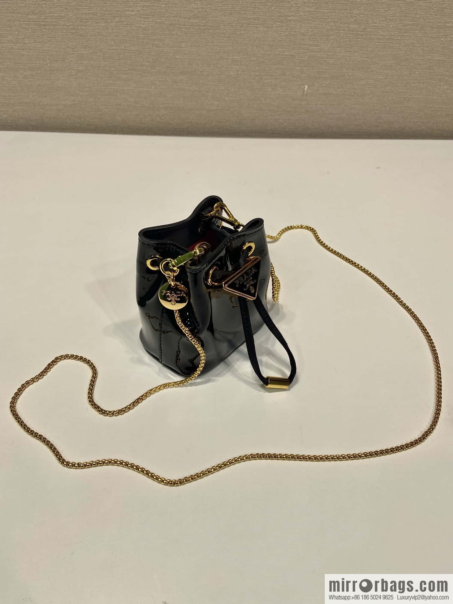 PRADA patent leather bucket ๐ 1NR016 black
