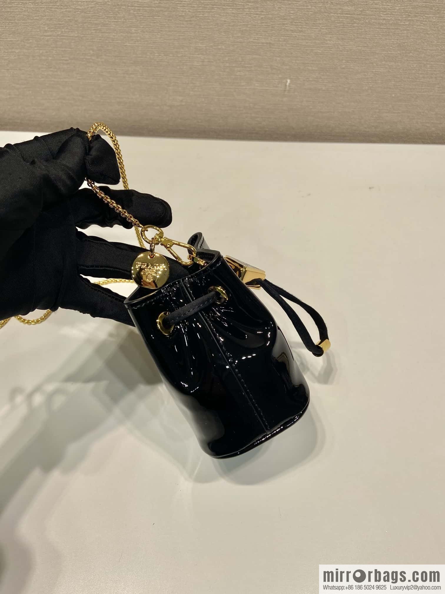PRADA patent leather bucket ๐ 1NR016 black
