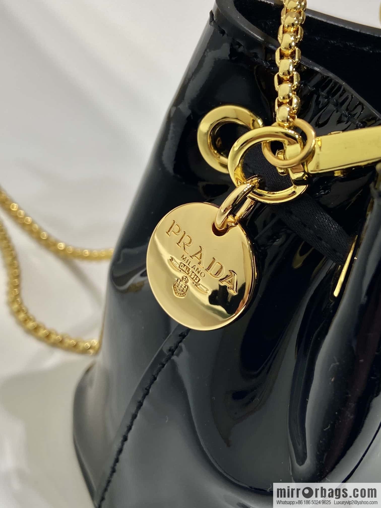 PRADA patent leather bucket ๐ 1NR016 black