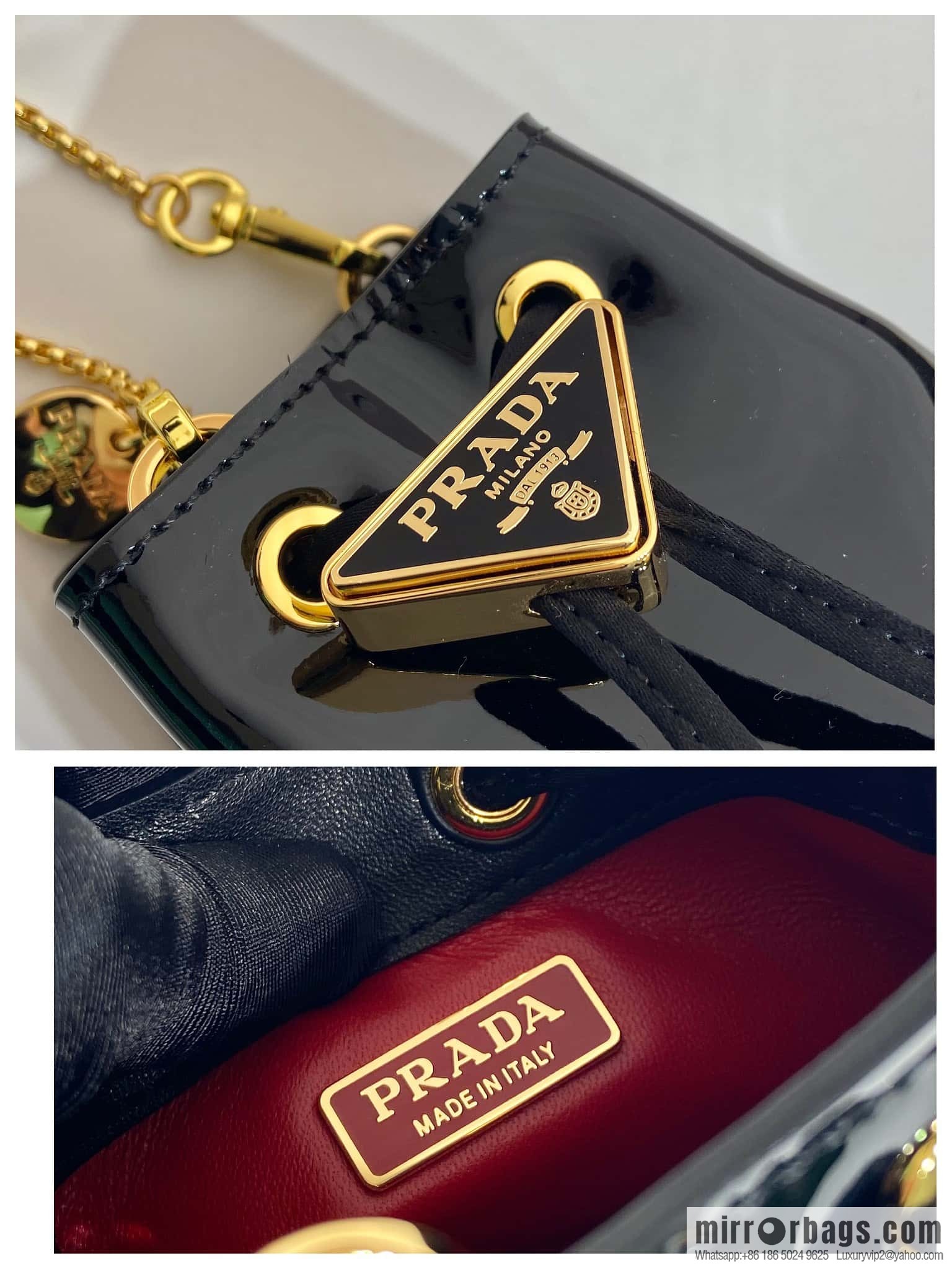 PRADA patent leather bucket ๐ 1NR016 black