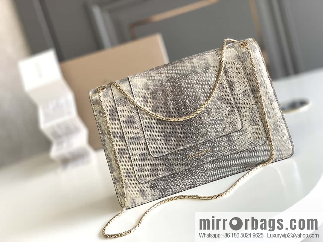 BVLGARI Bulgari Sprpenti Forever water snake skin inner small sheepskin oblique span bag 383262 milk protein stone metal texture 27.5CM