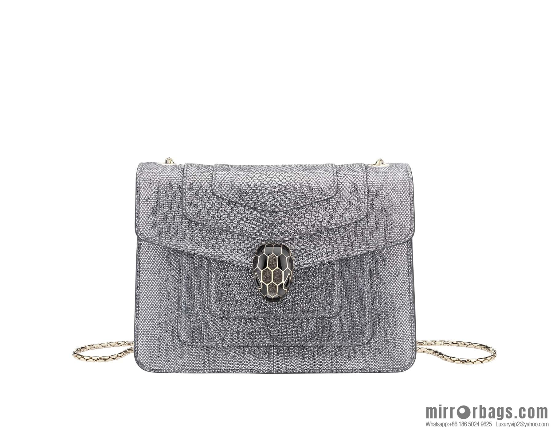 BVLGARI Bulgari Sprpenti Forever charcoal ash metal texture water snake skin inner small sheepskin chain bag 20CM 618792