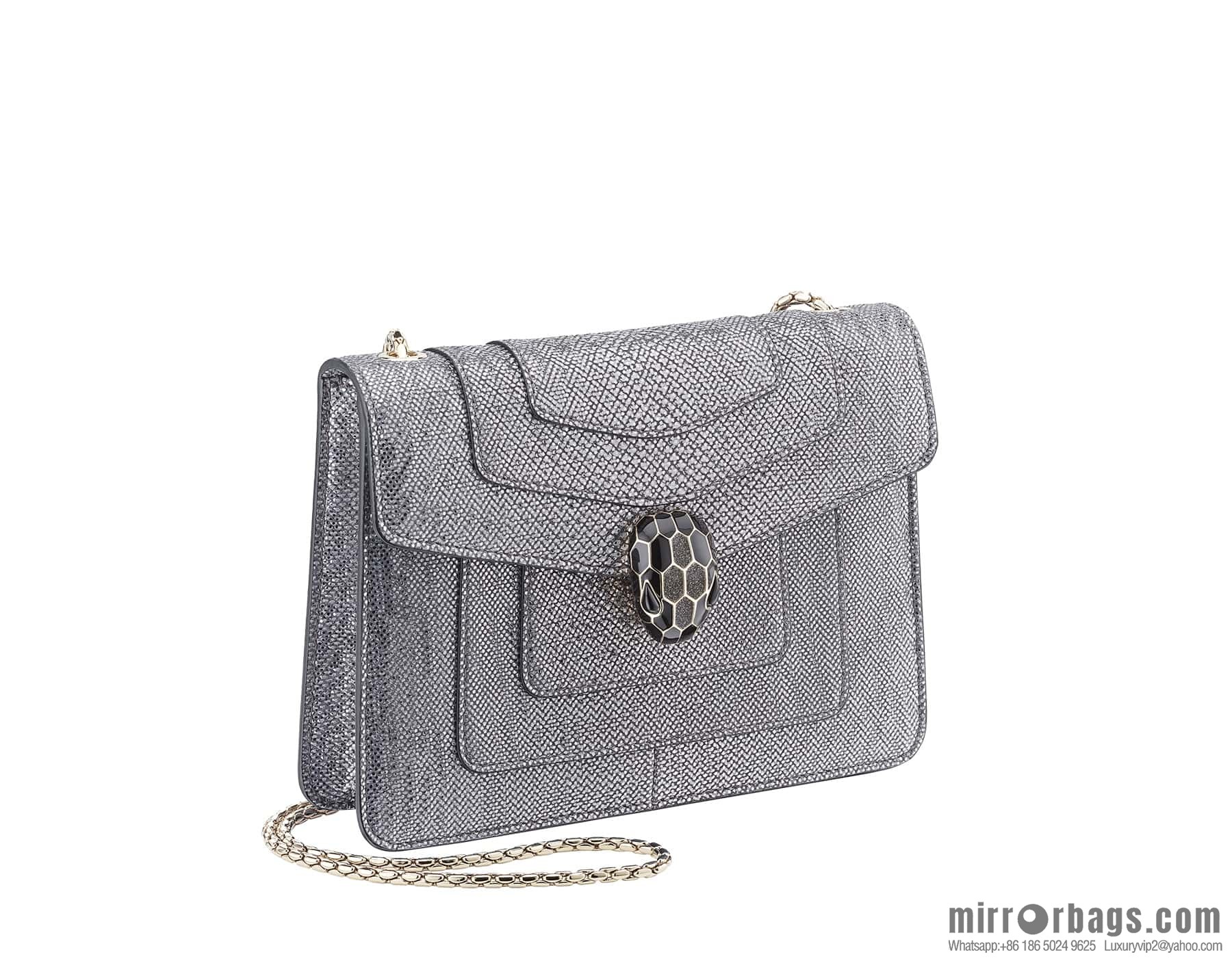 BVLGARI Bulgari Sprpenti Forever charcoal ash metal texture water snake skin inner small sheepskin chain bag 20CM 618792
