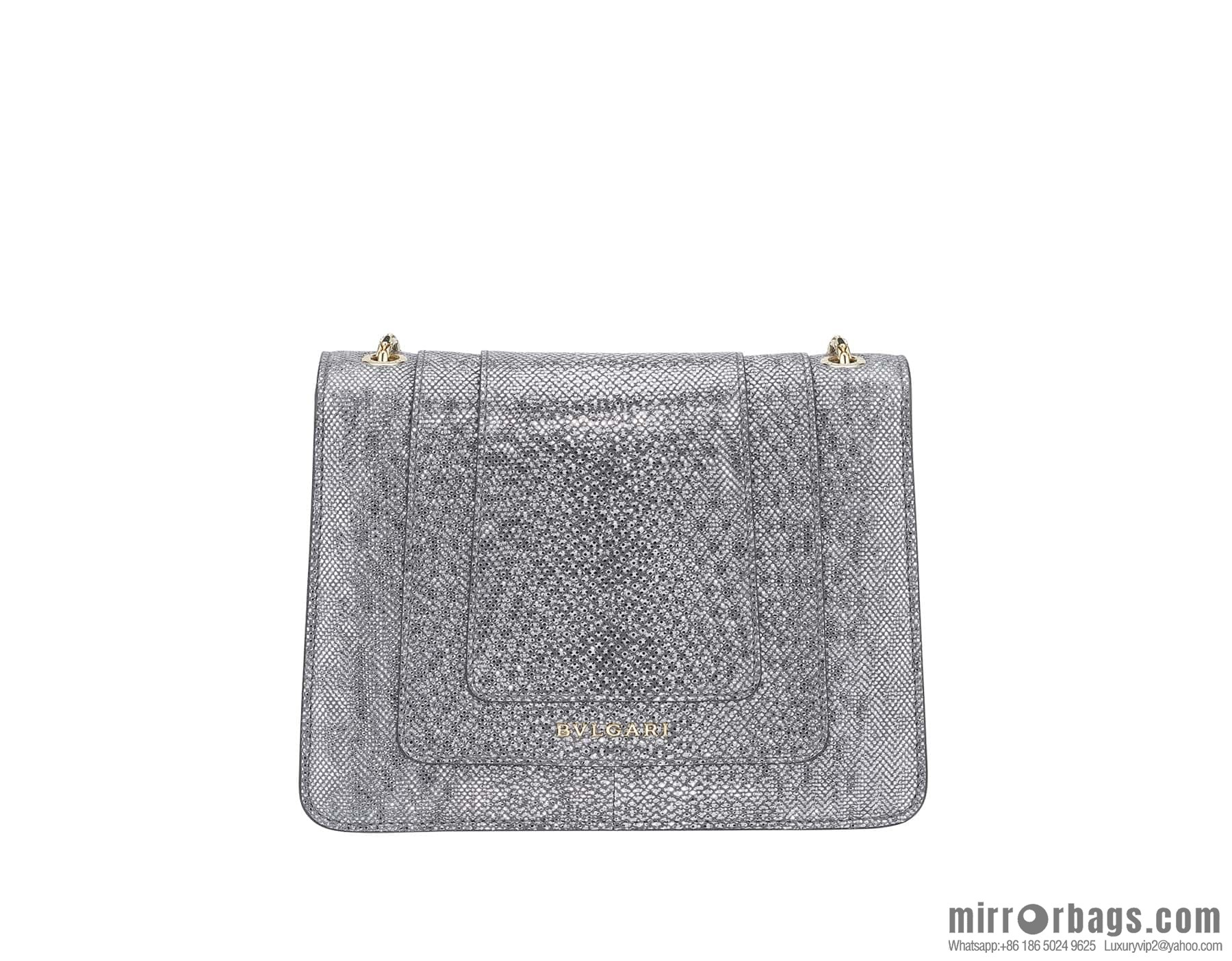 BVLGARI Bulgari Sprpenti Forever charcoal ash metal texture water snake skin inner small sheepskin chain bag 20CM 618792