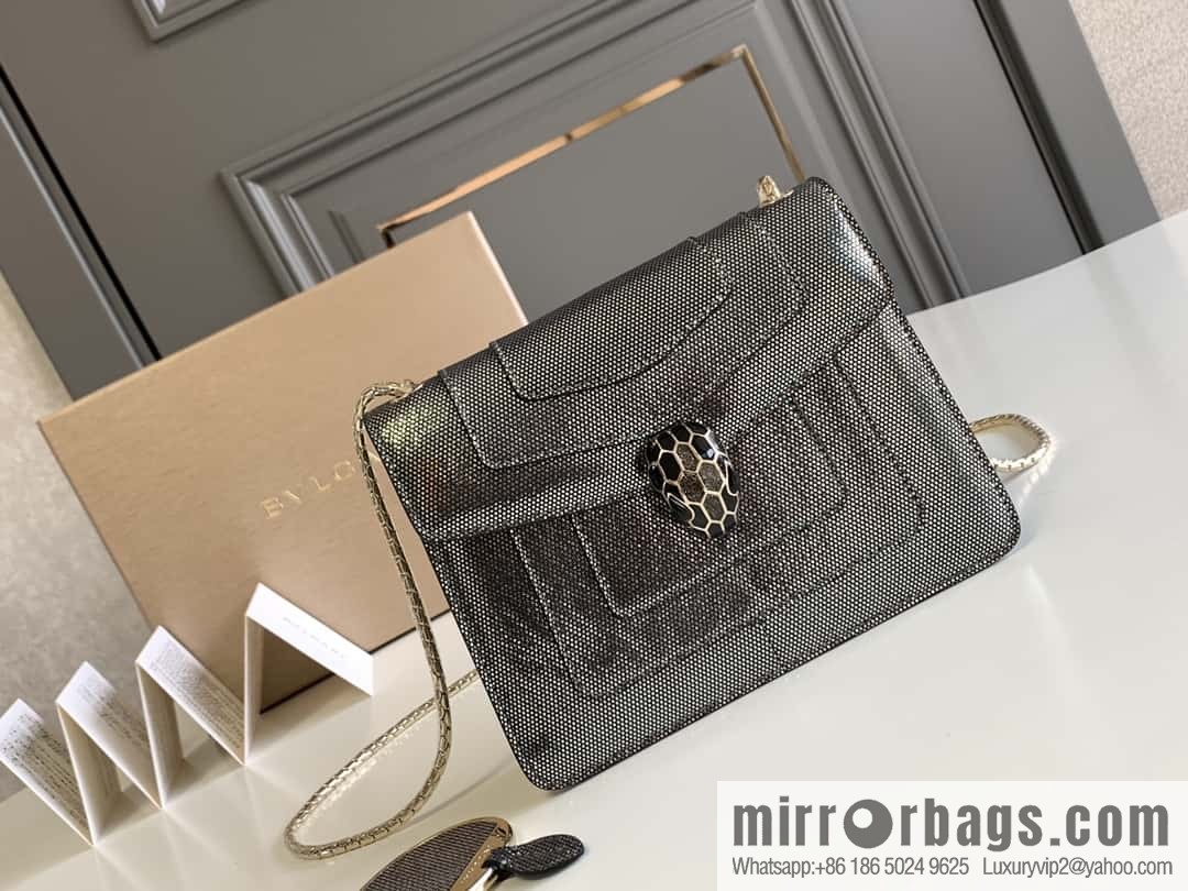 BVLGARI Bulgari Sprpenti Forever charcoal ash metal texture water snake skin inner small sheepskin chain bag 20CM 618792