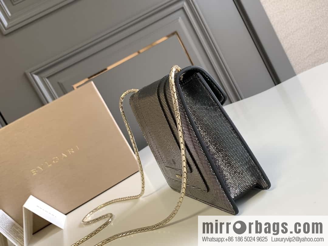 BVLGARI Bulgari Sprpenti Forever charcoal ash metal texture water snake skin inner small sheepskin chain bag 20CM 618792