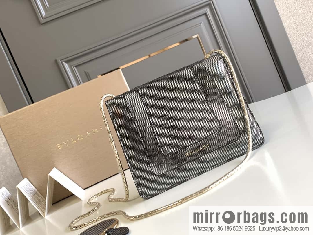 BVLGARI Bulgari Sprpenti Forever charcoal ash metal texture water snake skin inner small sheepskin chain bag 20CM 618792