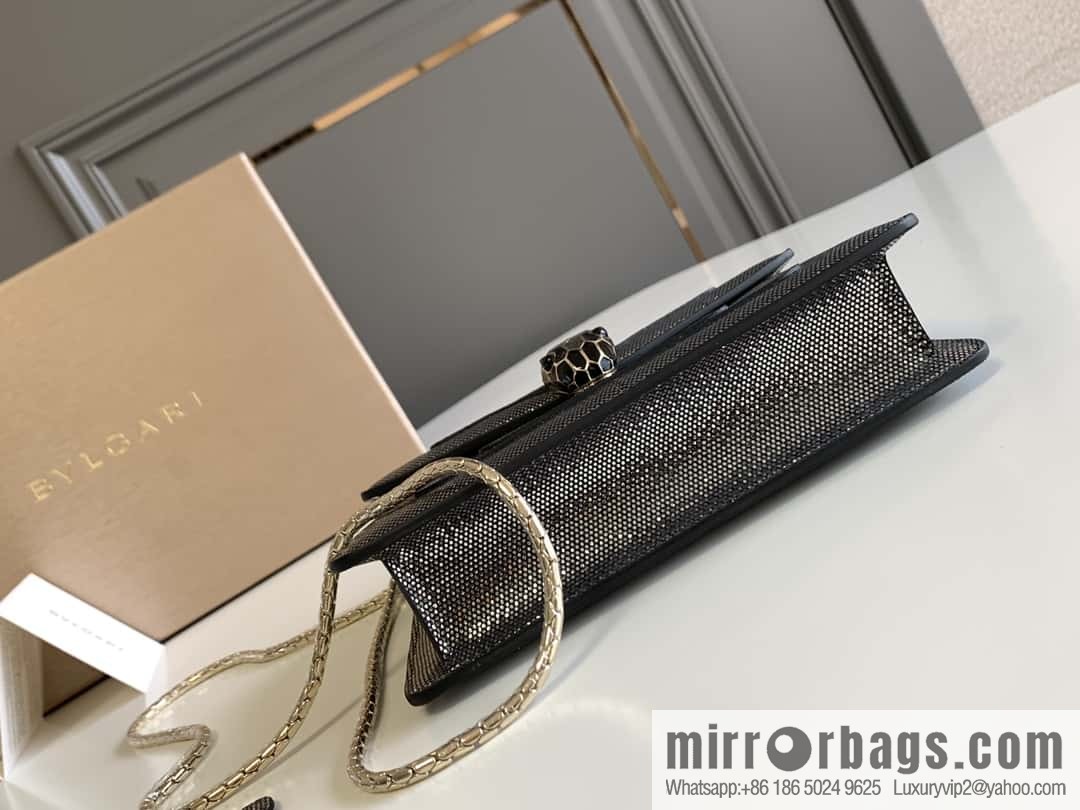 BVLGARI Bulgari Sprpenti Forever charcoal ash metal texture water snake skin inner small sheepskin chain bag 20CM 618792