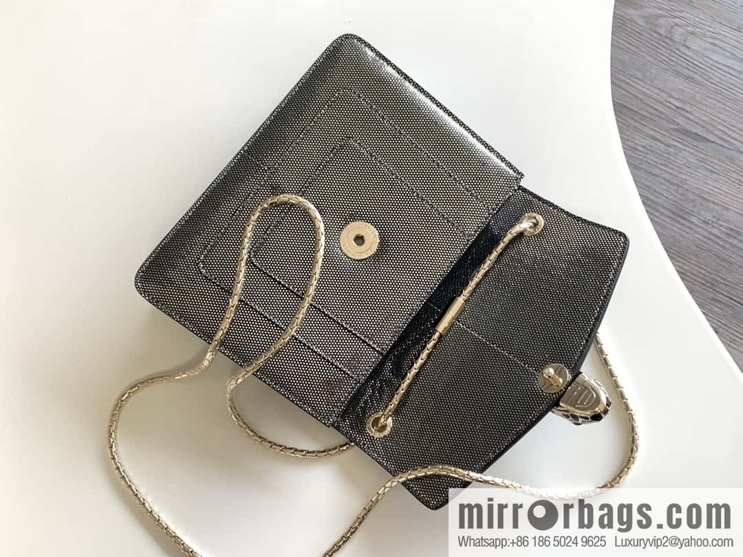 BVLGARI Bulgari Sprpenti Forever charcoal ash metal texture water snake skin inner small sheepskin chain bag 20CM 618792