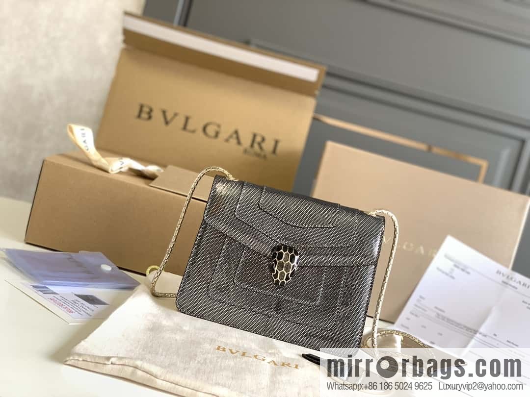 BVLGARI Bulgari Sprpenti Forever charcoal ash metal texture water snake skin inner small sheepskin chain bag 20CM 618792